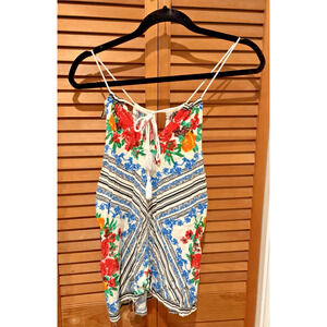Floral Babydoll Bohemian Top Dainty Festival Hippie Tassel Spaghetti Strap MED.